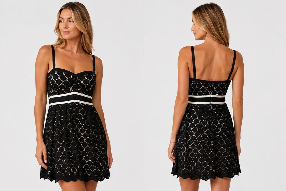 Nanette Lepore Black & Ivory Eyelet Lace Cocktail Dress Size 6 MINT!